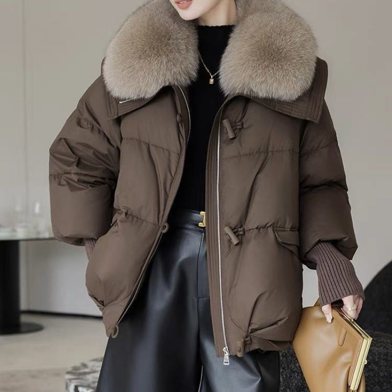 Down Cotton-padded Jacket Women's Short Fur Collar Thickened Coat Winter Clothing