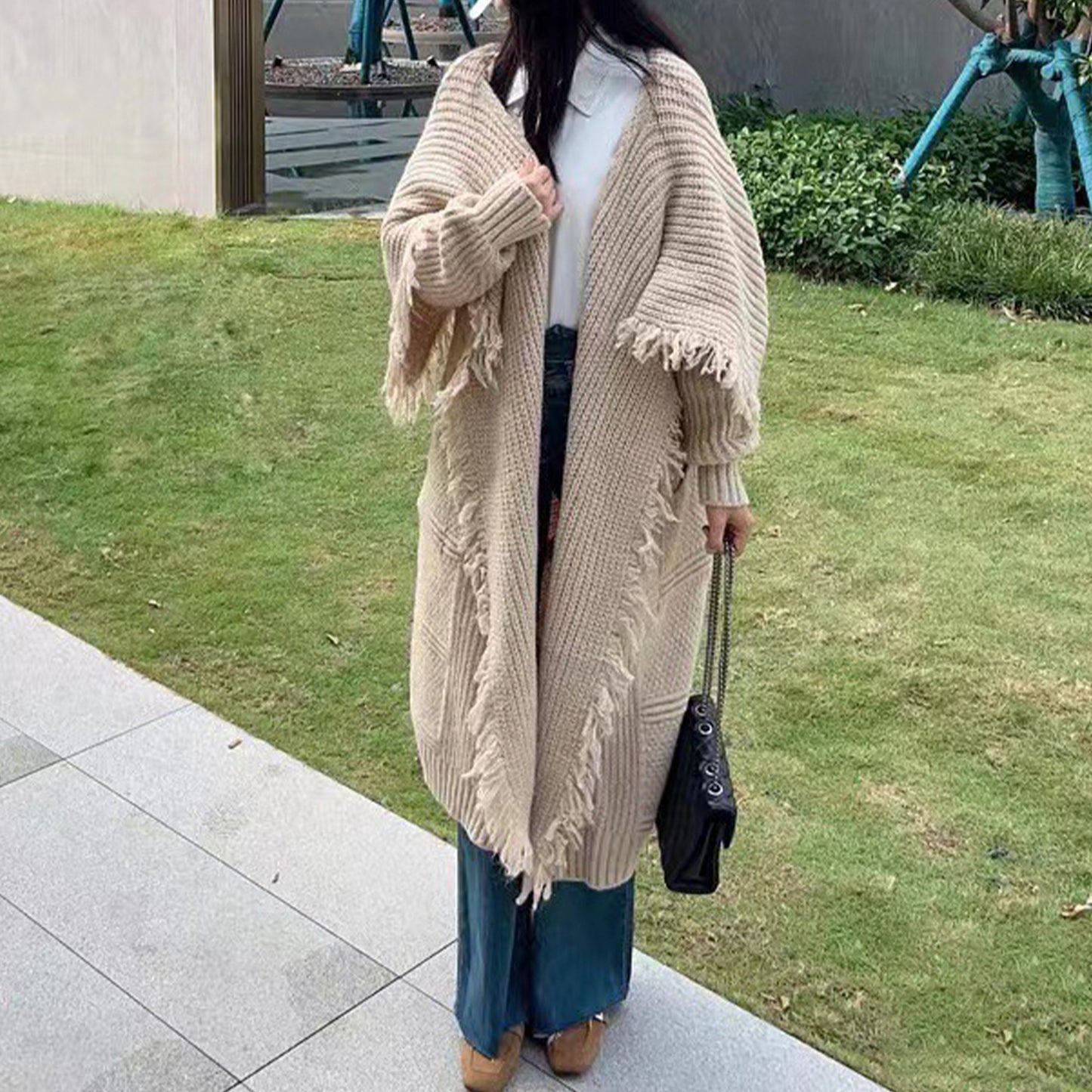 Long Alpaca Wool Sweater Coat, Women's Soft And Waxy Jacket,  Hand Knit Sweater Cardigan, Loose Korean Style, Knitwear, Womens Clothing