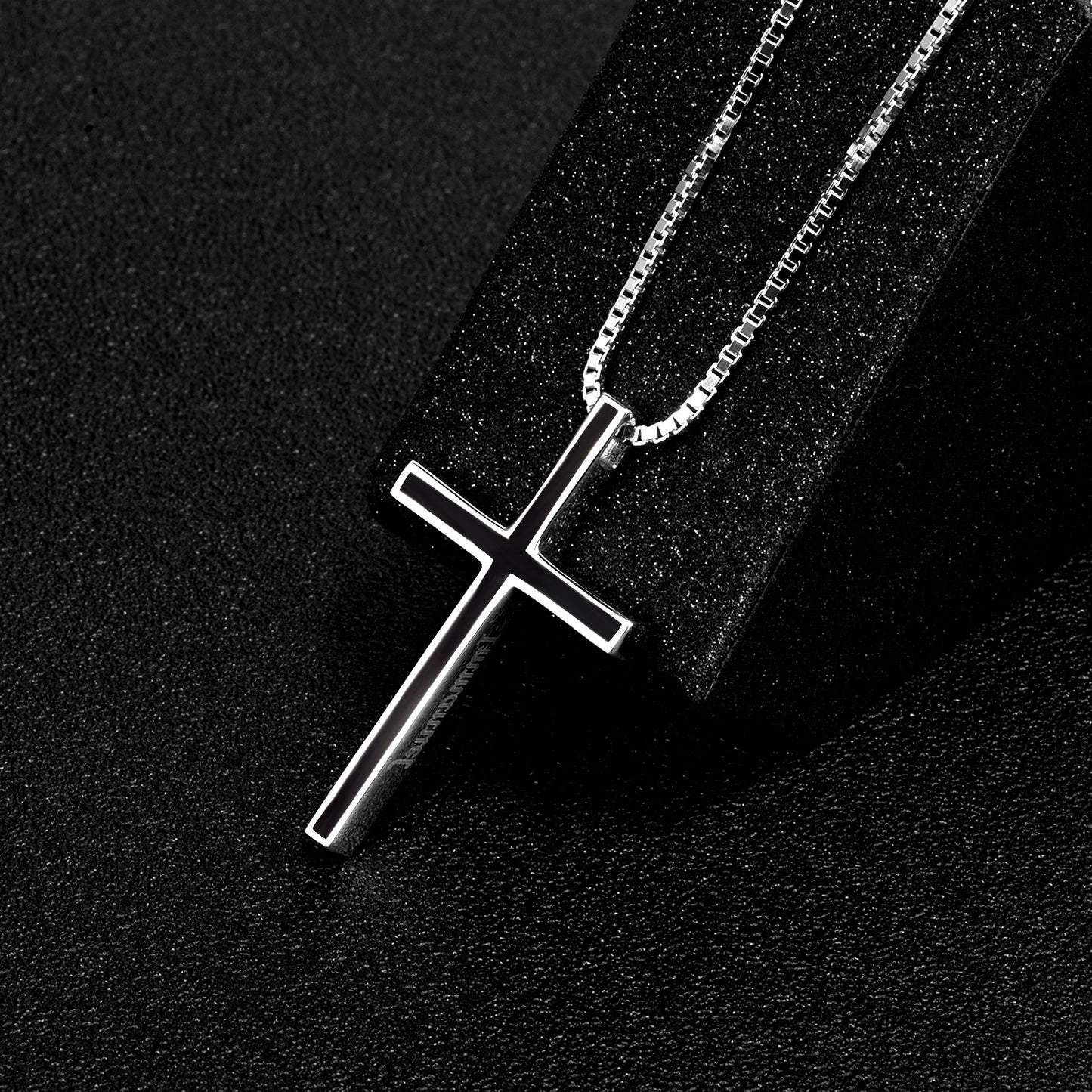 Men's Black Cross Pendant Jewelry 925 Sterling Silver Classic Cross Necklace